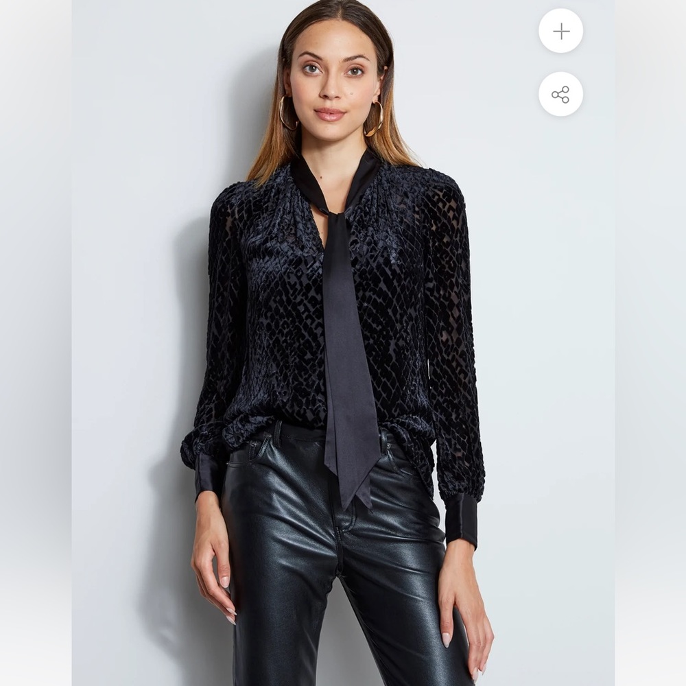 Elie Tahari Velvet Burnout Tie Blouse Small
